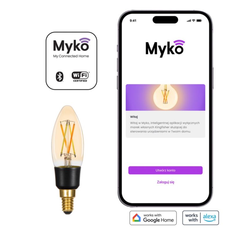 Intelligent LED-filamentpære Amber Jacobsen Myko C35 E14 470 lm CCT