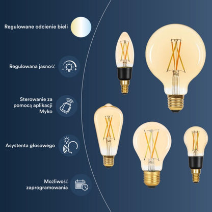 Intelligent LED-filamentpære Amber Jacobsen Myko C35 E14 470 lm CCT