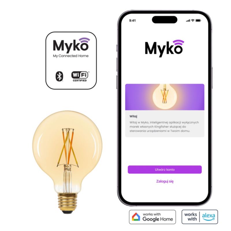 Intelligent LED-filamentpære Amber Jacobsen Myko G95 E27 1055 lm CCT