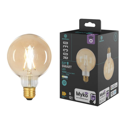 Intelligent LED-filamentpære Amber Jacobsen Myko G95 E27 1055 lm CCT