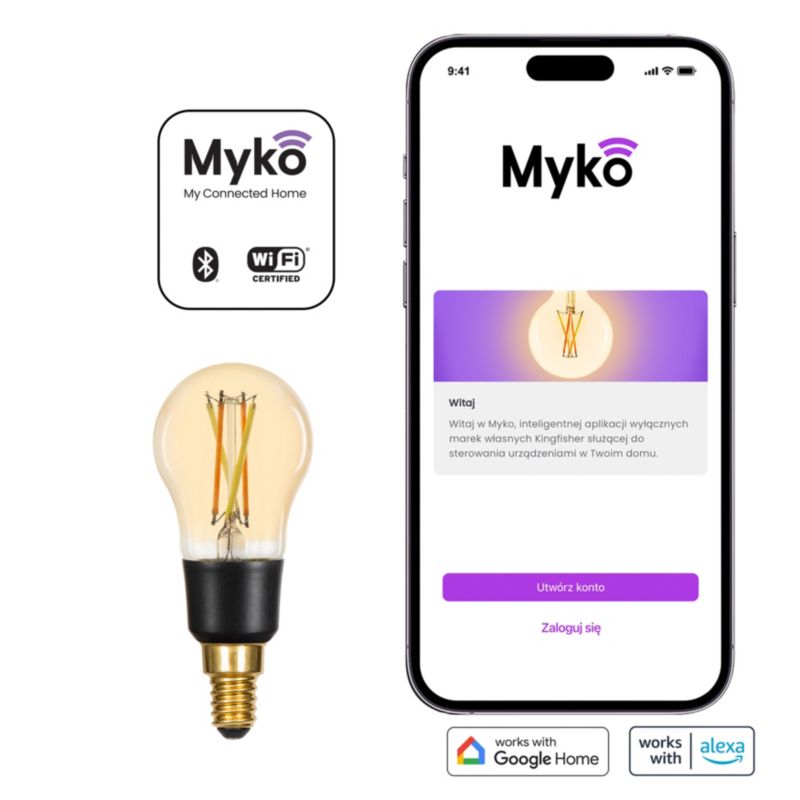 Smart LED-filamentpære Amber Jacobsen Myko P45 E14 470 lm CCT