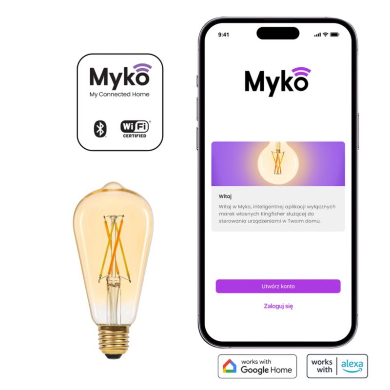 Smart LED-filamentpære Amber Jacobsen Myko ST64 E27 806 lm CCT