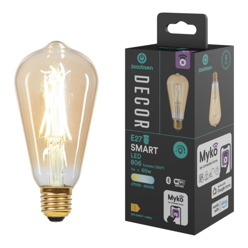 Smart LED-filamentpære Amber Jacobsen Myko ST64 E27 806 lm CCT