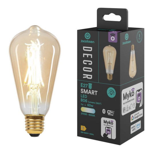 Smart LED-filamentpære Amber Jacobsen Myko ST64 E27 806 lm CCT
