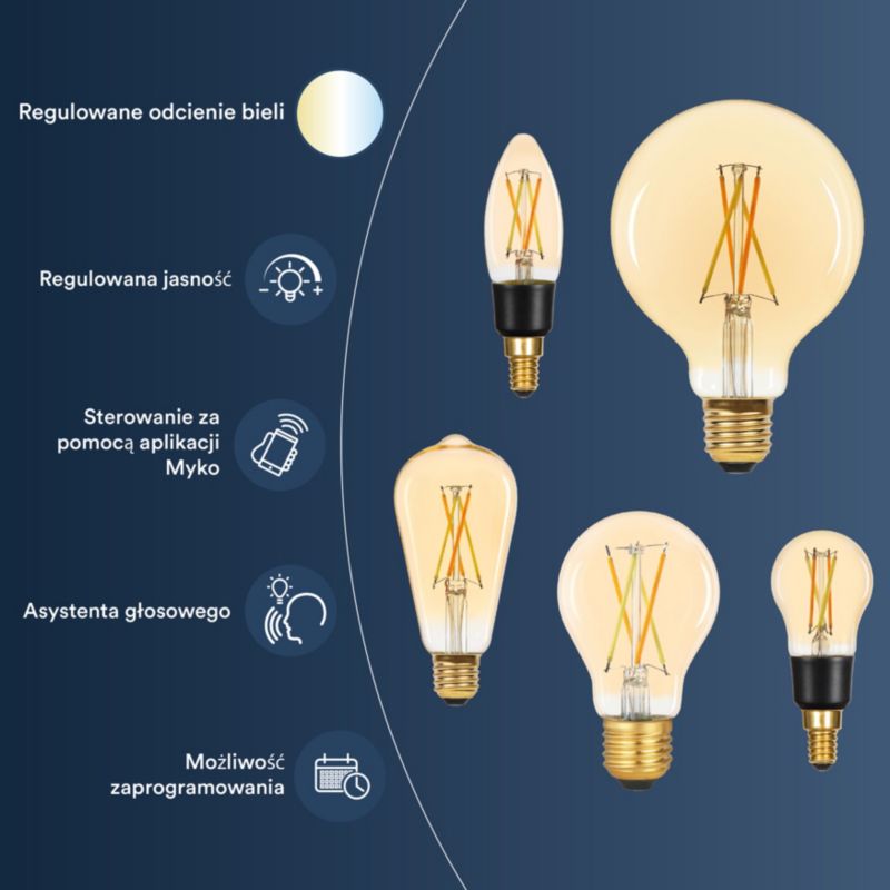 Intelligent LED-filamentpære Jacobsen Myko A60 E27 806 lm CCT