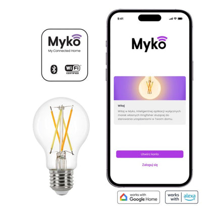 Intelligent LED-filamentpære Jacobsen Myko A60 E27 806 lm CCT
