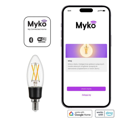 Smart LED-filamentpære Jacobsen Myko C35 E14 470 lm CCT
