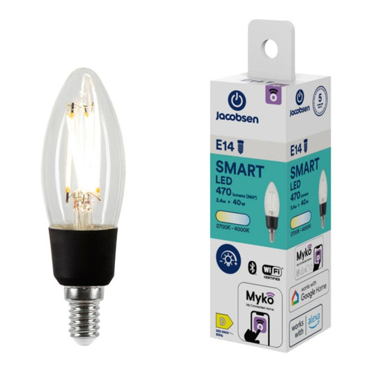 Smart LED-filamentpære Jacobsen Myko C35 E14 470 lm CCT