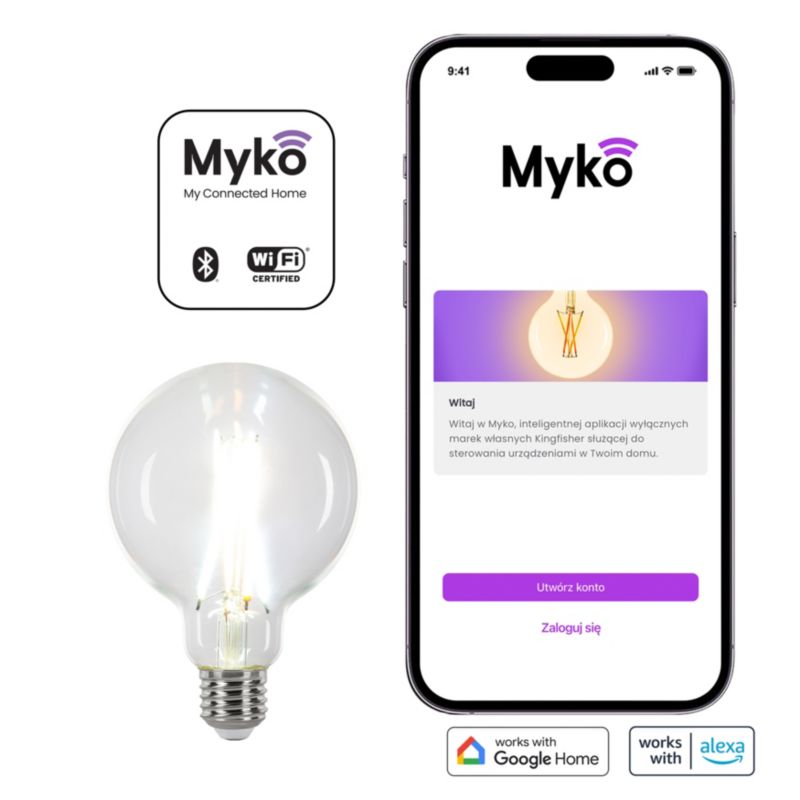 Smart LED-filamentpære Jacobsen Myko G95 E27 1055 lm CCT