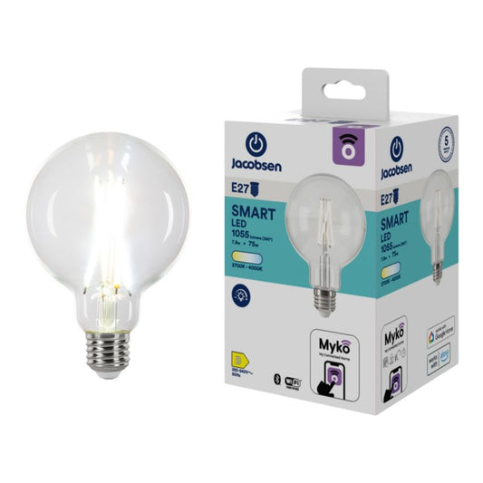 Smart LED-filamentpære Jacobsen Myko G95 E27 1055 lm CCT
