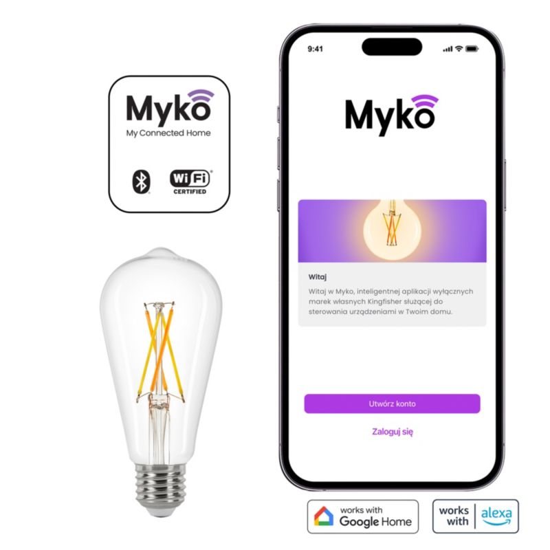 Intelligent LED-filamentpære Jacobsen Myko ST64 E27 806 lm CCT