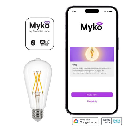 Intelligent LED-filamentpære Jacobsen Myko ST64 E27 806 lm CCT