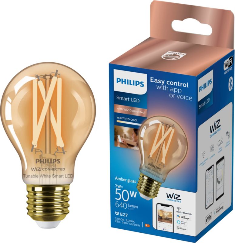 Smart LED-pære Philips A60 E27 2000/5000 K amber