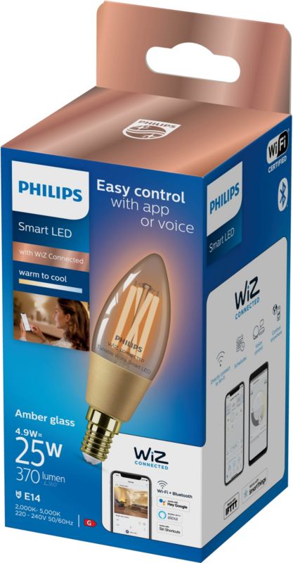 Smart LED-pære Philips C35 E14 2000/5000 K amber