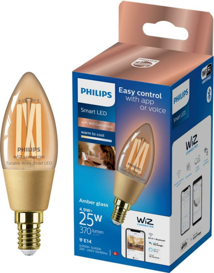 Smart LED-pære Philips C35 E14 2000/5000 K amber