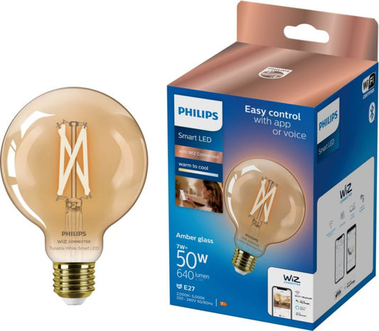 Smart LED-pære Philips G95 E27 2000/5000 K amber med retrodesign
