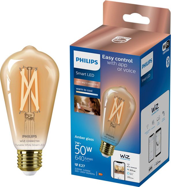 Smart LED-pære Philips ST64 E27 2000/5000 K amber