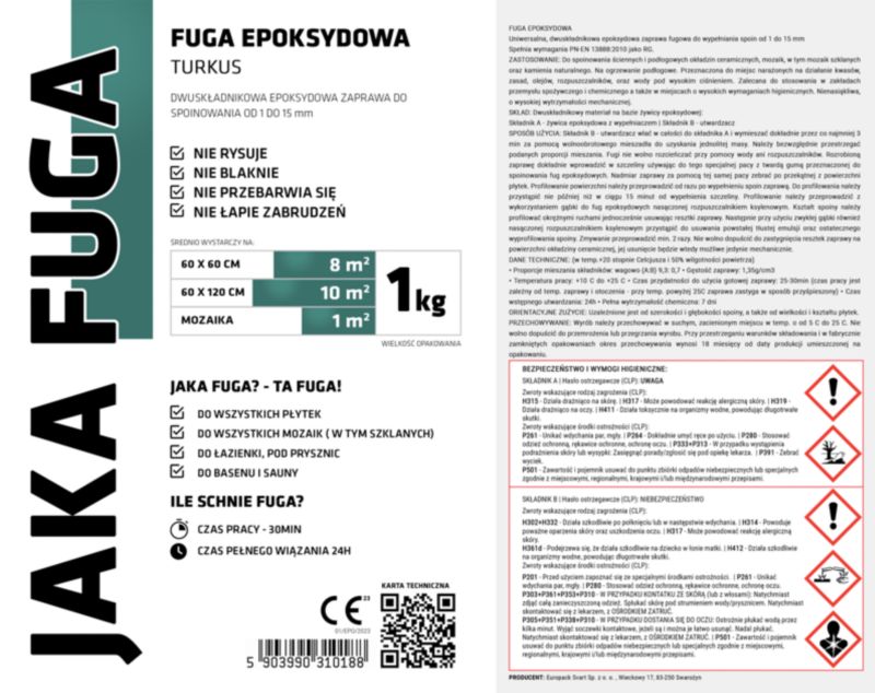 JAKA FUGA epoxysand til fliser og mosaikker turkis 1 kg 1 stk.
