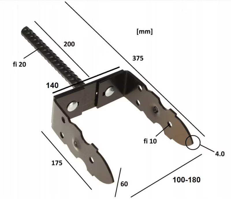 Justerbar Stolpefod 0-180 mm Sort Stål
