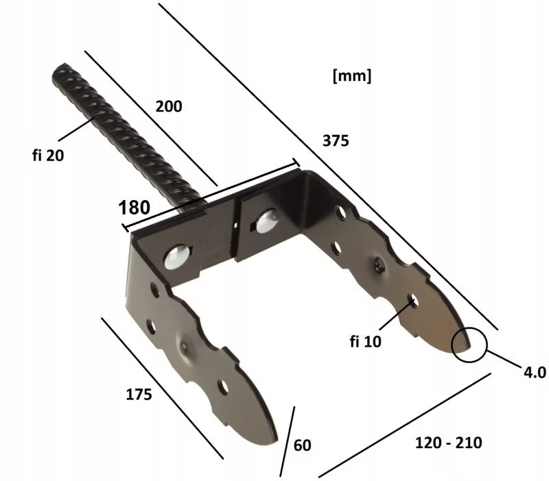Justerbar Stolpefod 0-210 mm Sort Stål