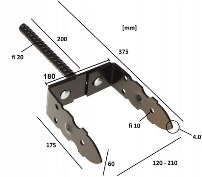 Justerbar Stolpefod 0-210 mm Sort Stål