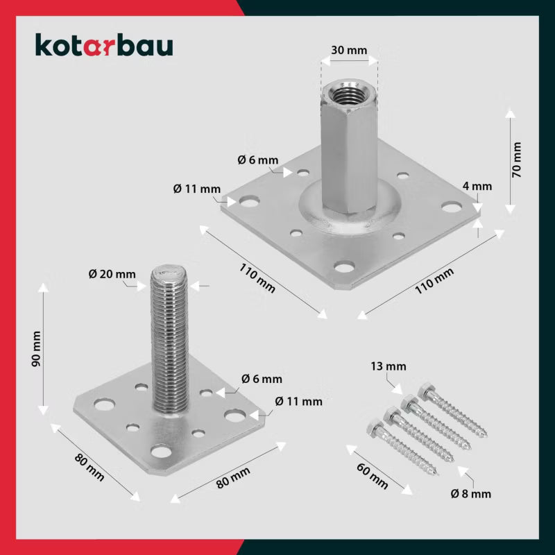 Justerbar Stolpefod 110x80 mm Galvaniseret Stål
