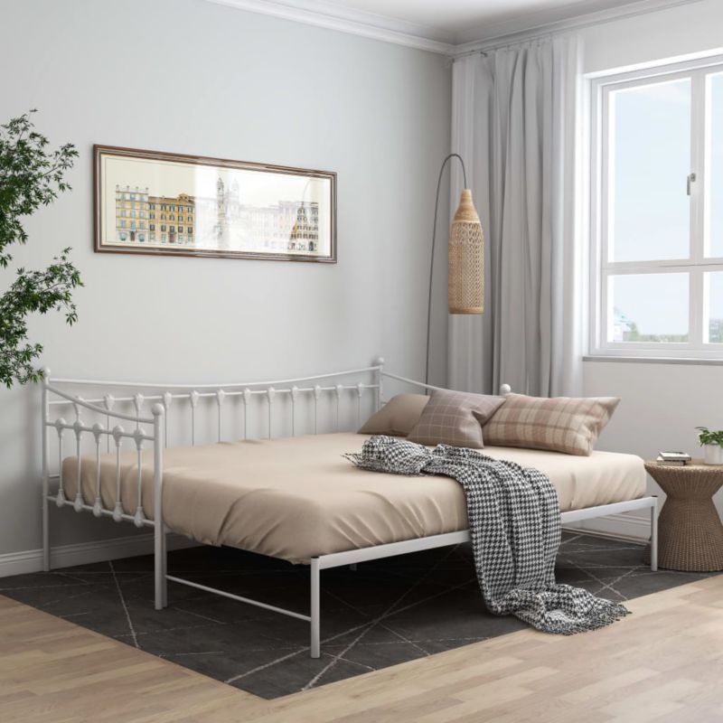 Sovesofa Med Udtrukket Seng 206x184 cm Hvid Metal