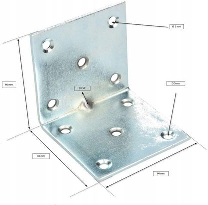 Konstruktion vinkelbeslag KOTARBAU til montering 60x60x60 mm, 100 stk.