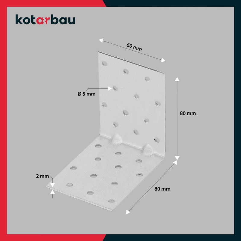 Konstruktionsvinkelbeslag KOTARBAU 80x80x60 mm, 12 stk.