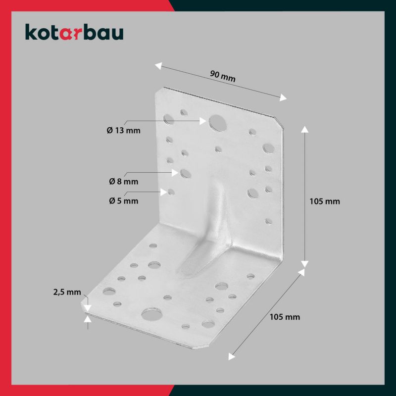 KOTARBAU tømrerbeslag vinkelbeslag 105x105x90 mm, 25 stk.