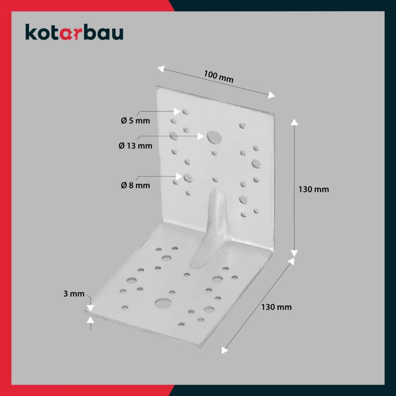 Vinkelbeslag KOTARBAU tømrer 130x130x100 mm 12 stk.