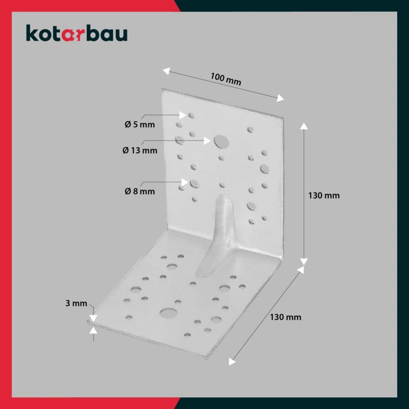 KOTARBAU tømrer-vinkelbeslag 130x130x100 mm, 50 stk.