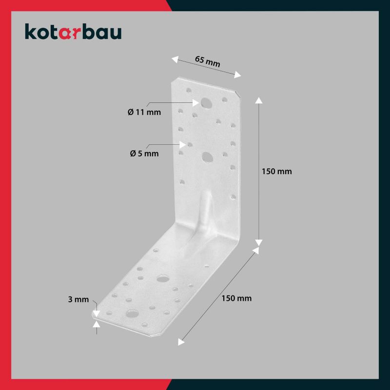 KOTARBAU tømrerbeslag vinkelbeslag 150x150x65 mm 50 stk.