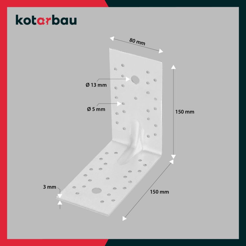 KOTARBAU tømrerbeslag vinkelbeslag 150x150x80 mm, 25 stk.
