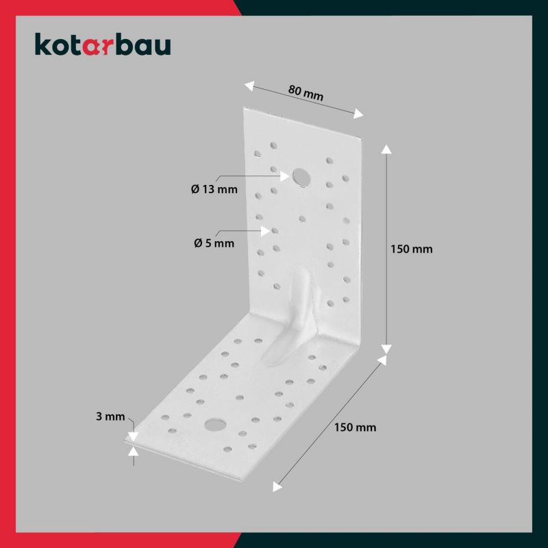 KOTARBAU tømrerbeslag vinkelbeslag 150x150x80 mm 50 stk.