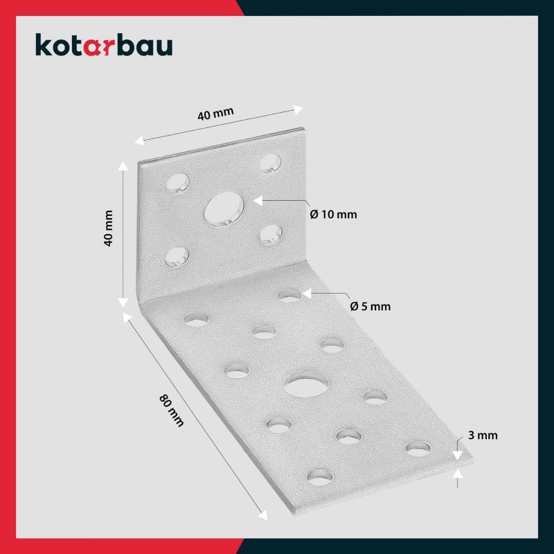 KOTARBAU tømrerbeslag vinkelbeslag 40x80x40 mm, 50 stk.