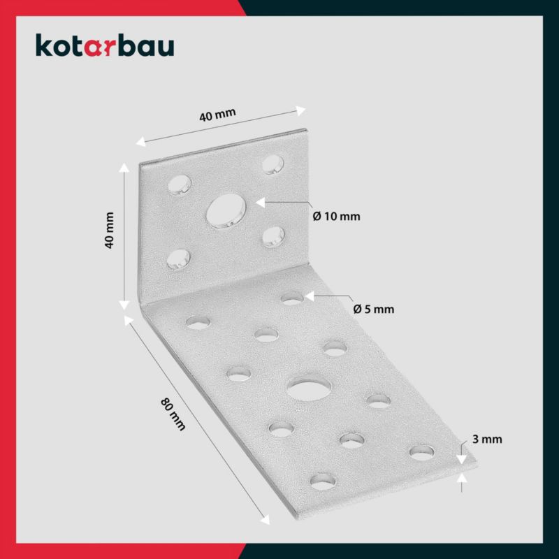 Konstruktionsvinkelbeslag KOTARBAU 40x80x40 mm, 25 stk.