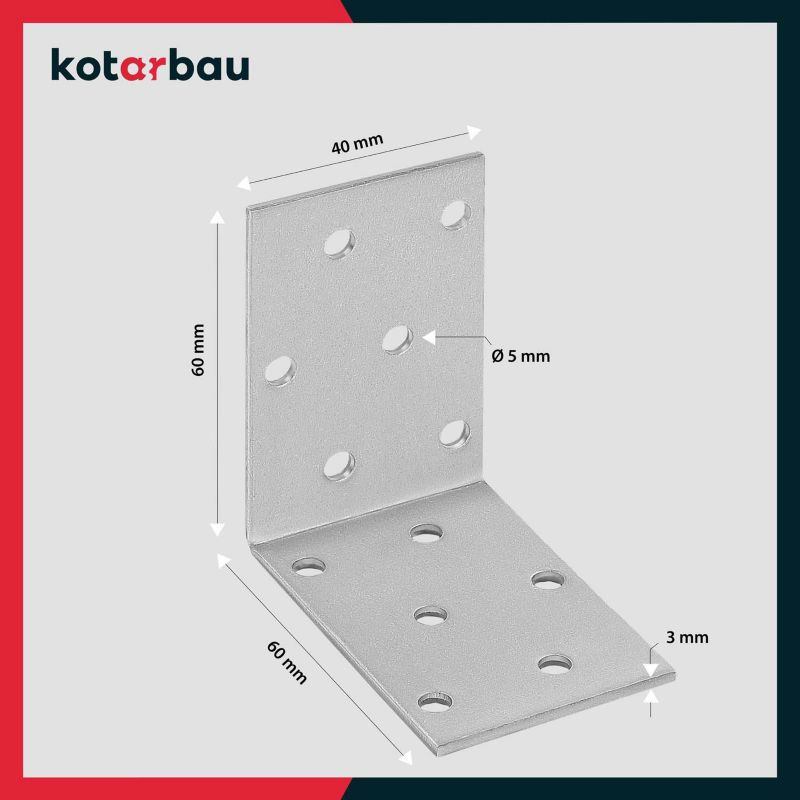 KOTARBAU tømrerbeslag vinkelbeslag 60x60x40 mm, 100 stk.