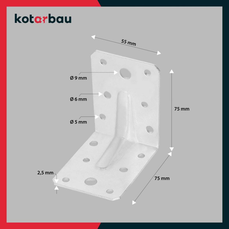 KOTARBAU vinkelbeslag til tømrerarbejde 75x75x55 mm, 12 stk.