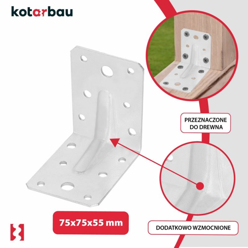 KOTARBAU vinkelbeslag til tømrerarbejde 75x75x55 mm, 12 stk.