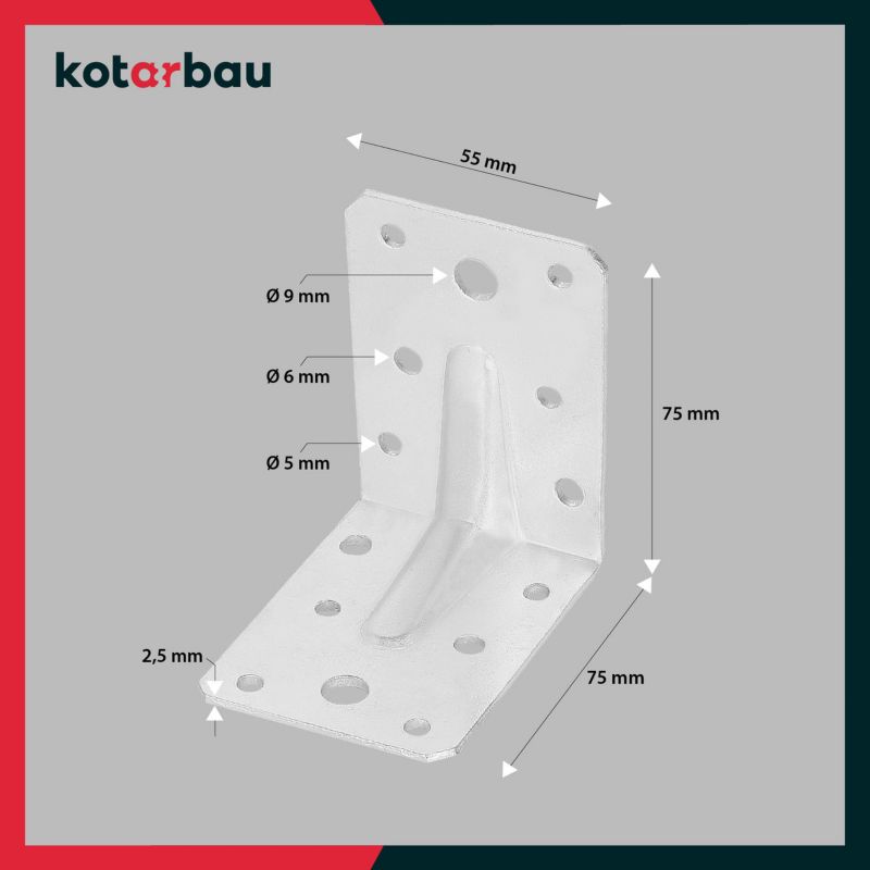 KOTARBAU tømrerbeslag vinkelbeslag 75x75x55 mm 50 stk.