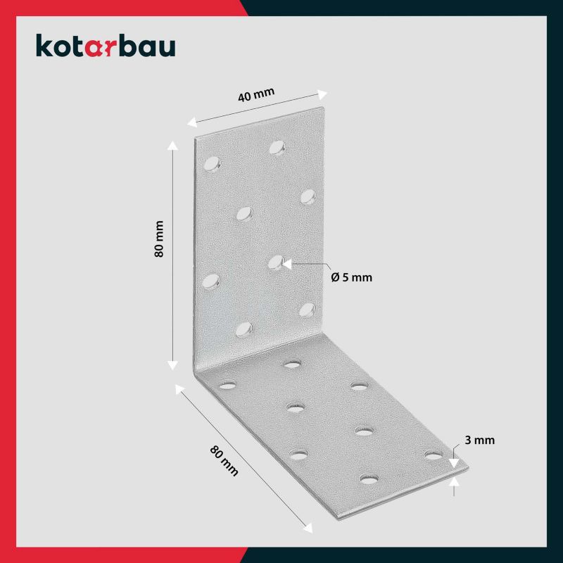 KOTARBAU tømrerbeslag vinkelbeslag 80x80x40 mm, 100 stk.