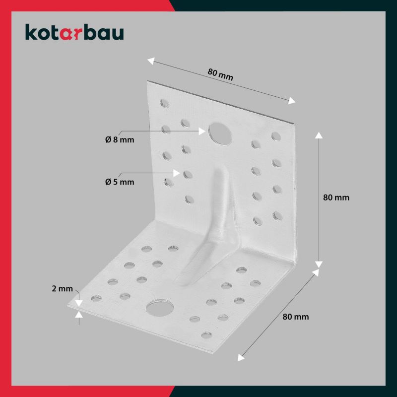 KOTARBAU tømrer-vinkelbeslag 80x80x80 mm, 50 stk.