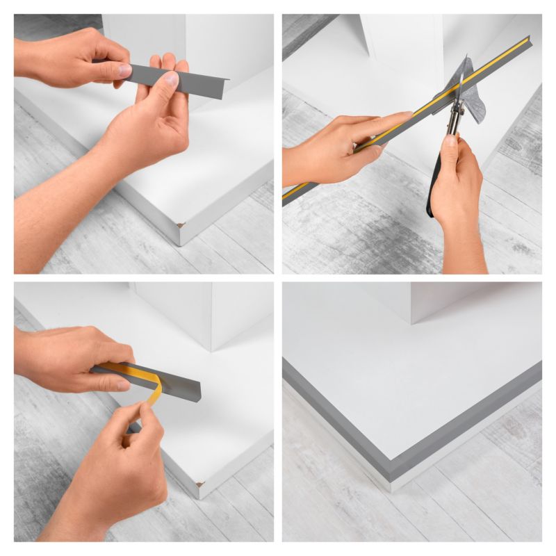 Blødt PVC-vinkelprofil 40x40 mm, QUEST beskyttende L-profil, hjørnebeskytter, KM, hvid, 1,5 m