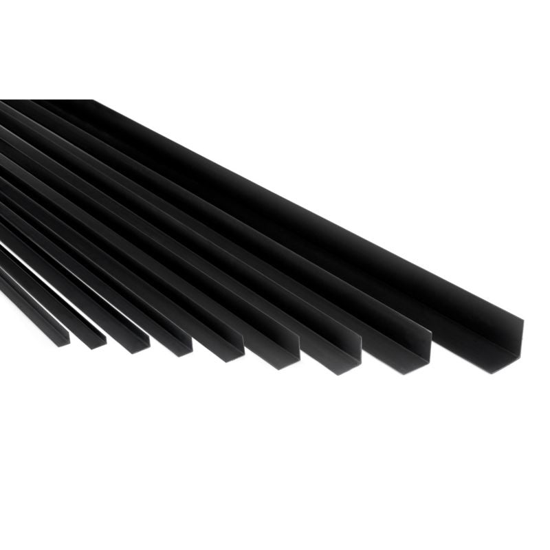 Hård PVC-vinkel 15x15 mm, QUEST selvklæbende, limet på ydersiden, dekorativ L-profil, KTZ, sort, 2 m