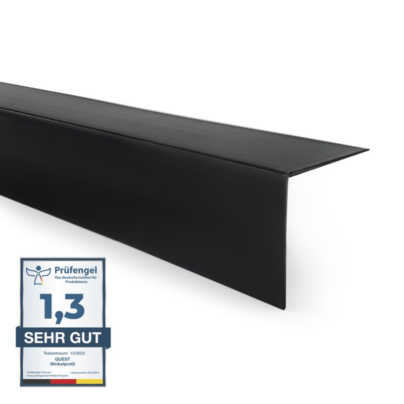 Hård PVC-vinkel 50x20 mm, QUEST, dekorativ, L-profil, hjørnebeskytter, KT, sort, 1 m