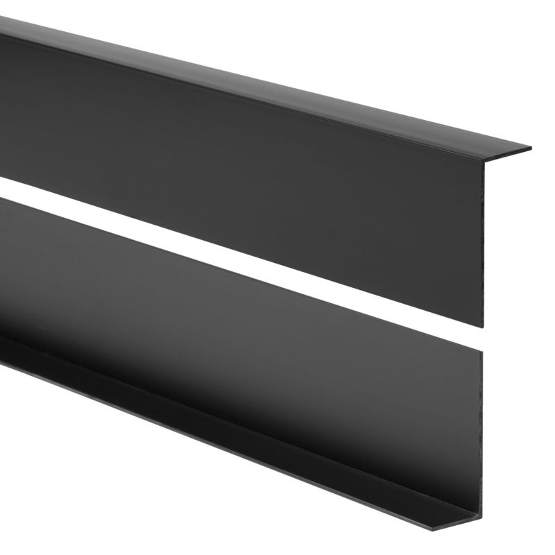 Hård PVC-vinkel 50x20 mm, QUEST, dekorativ, L-profil, hjørnebeskytter, KT, sort, 1 m