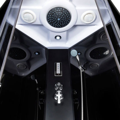 Hjørnebrusekabine med Hydromassage 90x90 cm Sort Hærdet Glas