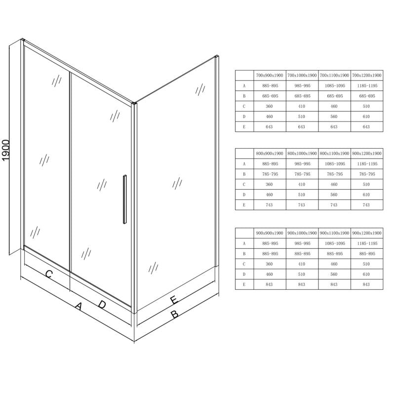 Rektangulært Brusekabine 100x70 cm Sort Aluminium Hærdet Glas