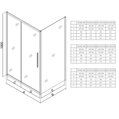 Rektangulært Brusekabine 100x70 cm Sort Aluminium Hærdet Glas